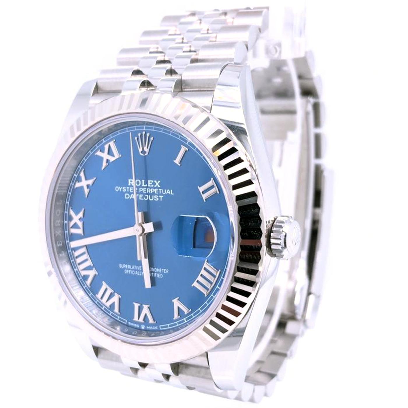 Women's or Men's Rolex Datejust Steel White Gold Blue Roman Dial Jubilee Bracelet 126334