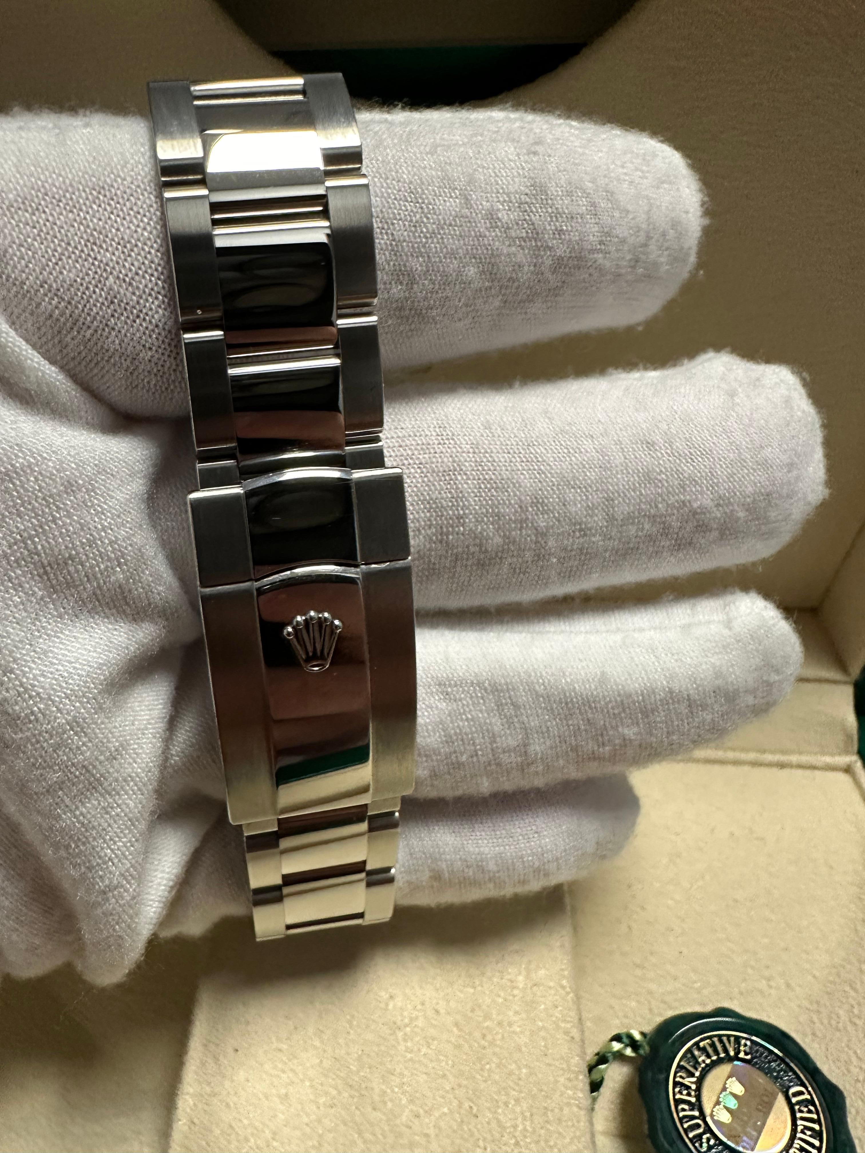 Modern Rolex Datejust 41mm Stick Green Fluted Oyster Bracelet New & Unworn 126334 Watch For Sale