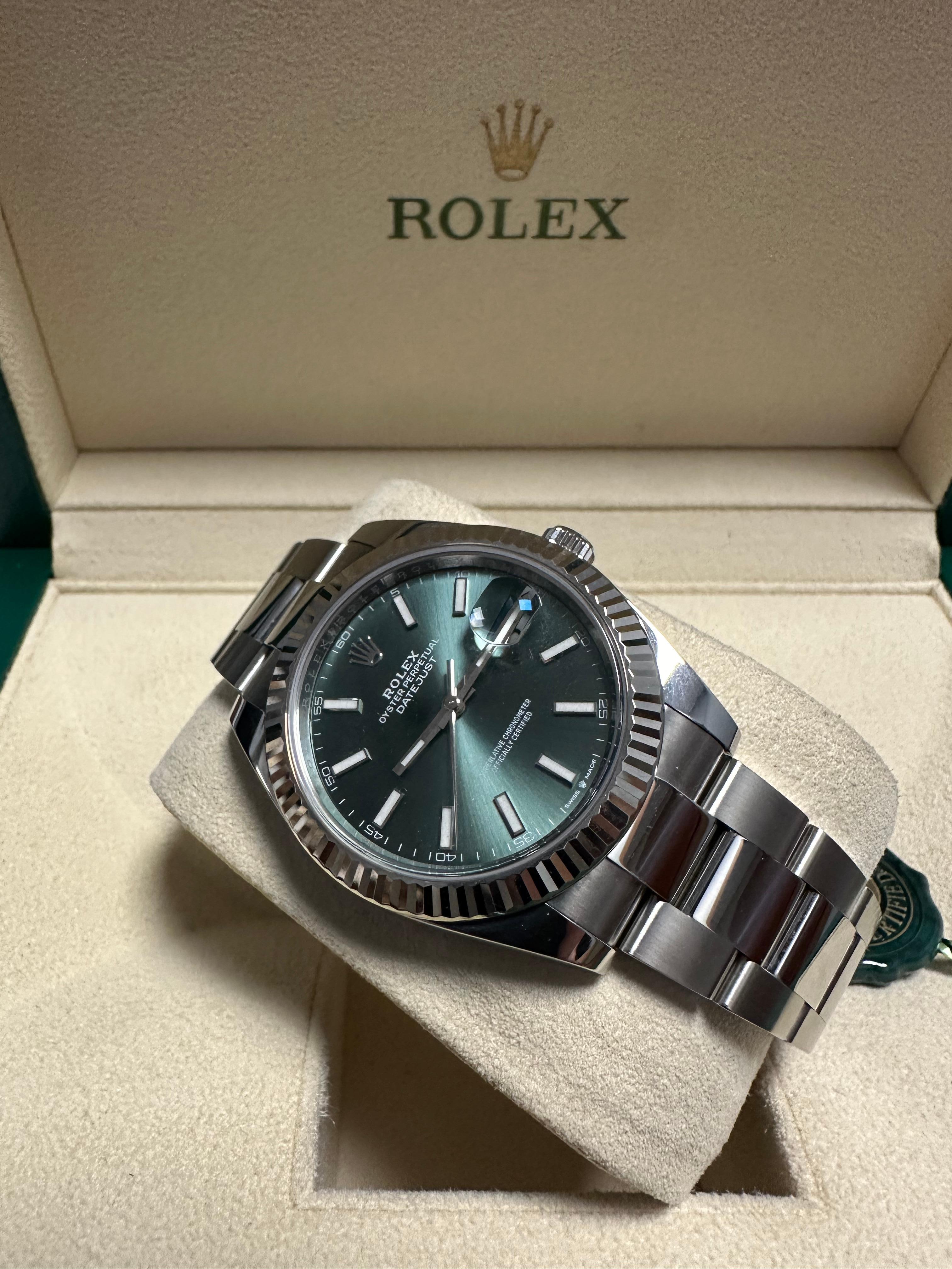 Rolex Datejust 41mm Stick Green Fluted Oyster Bracelet New & Unworn 126334 Watch For Sale 1