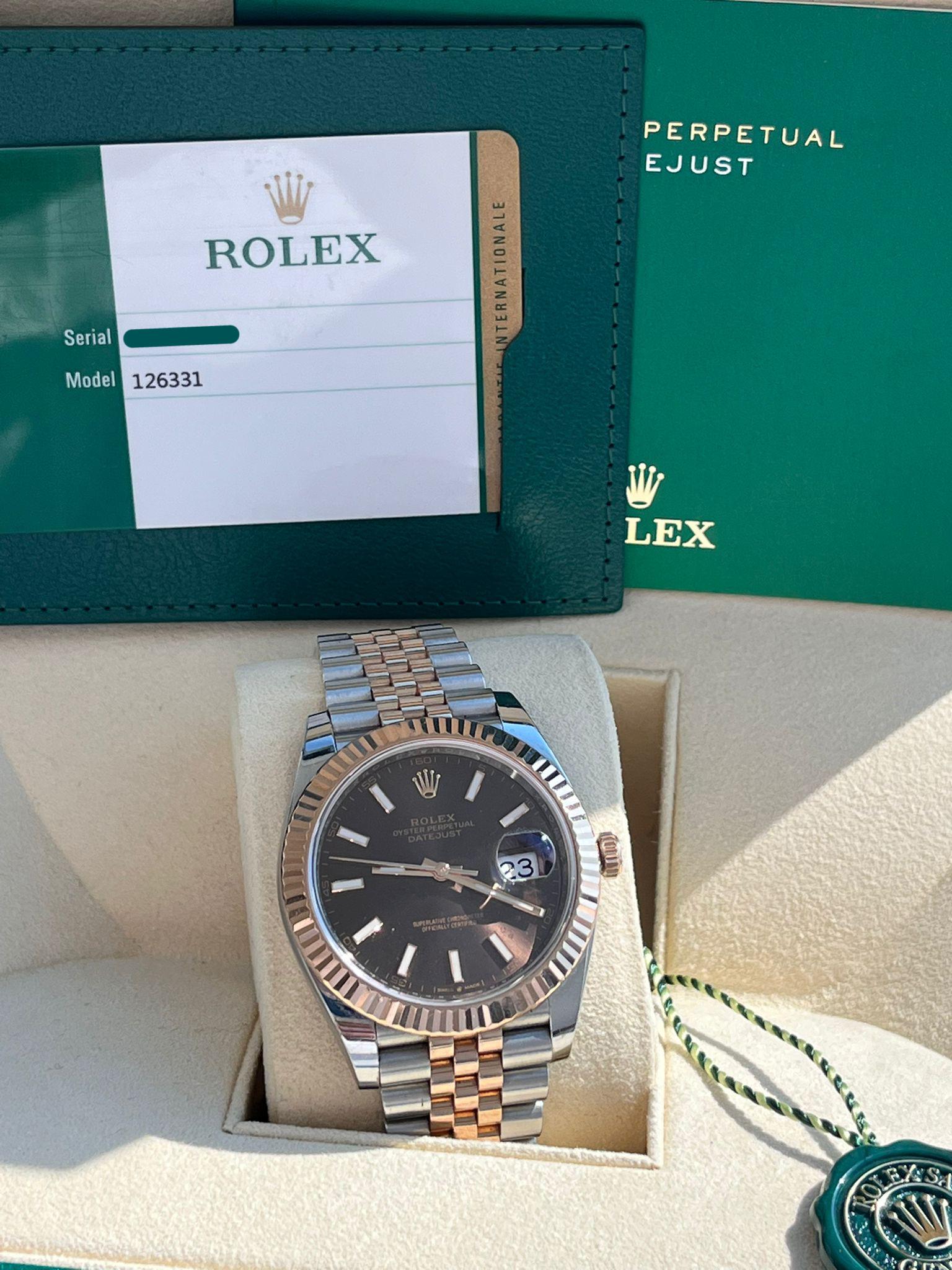 Rolex Datejust 41mm Two-Tone Everose Gold Chocolate Dial Jubilee Watch 126331 In Good Condition In Aventura, FL