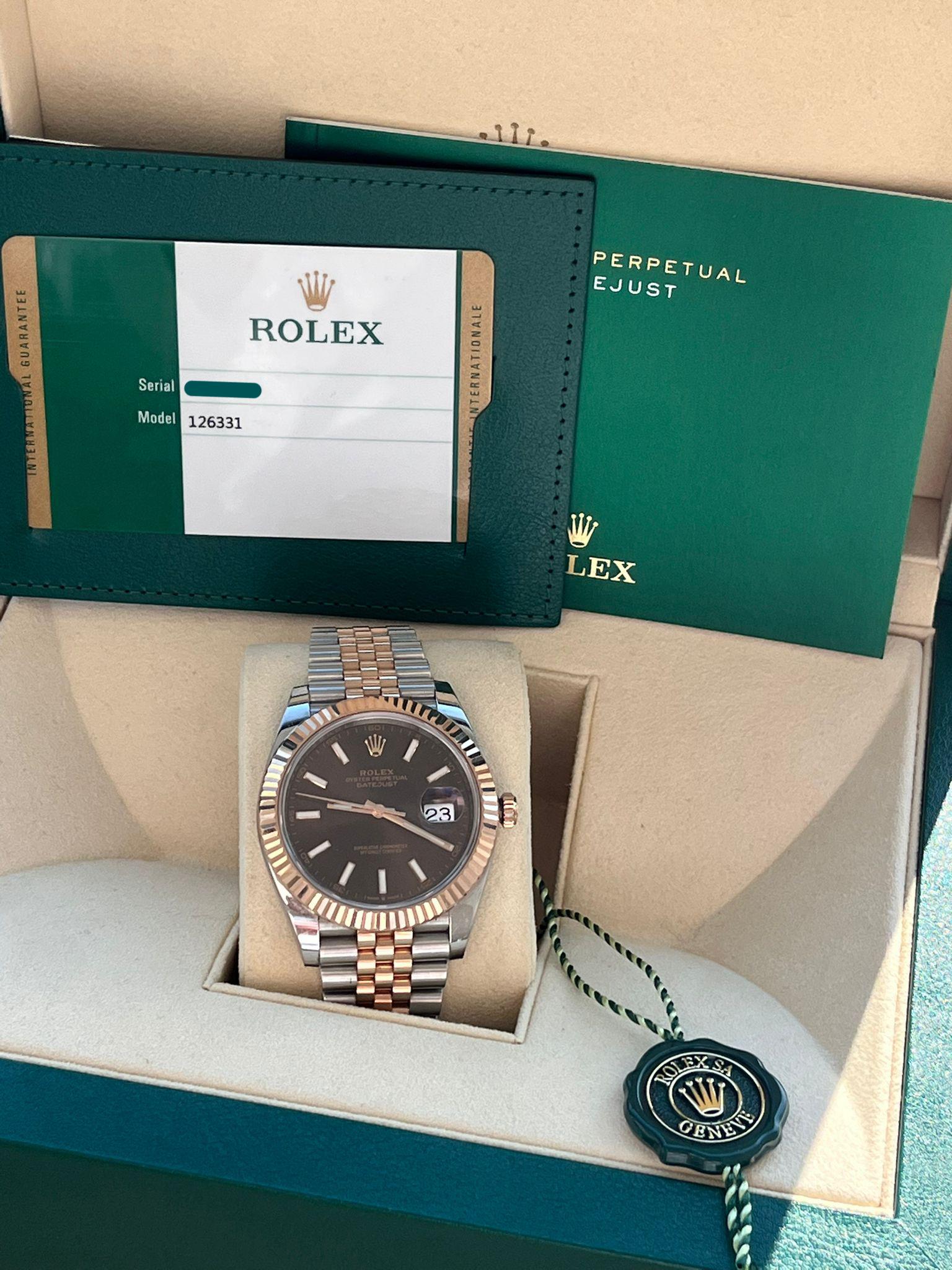 Women's or Men's Rolex Datejust 41mm Two-Tone Everose Gold Chocolate Dial Jubilee Watch 126331