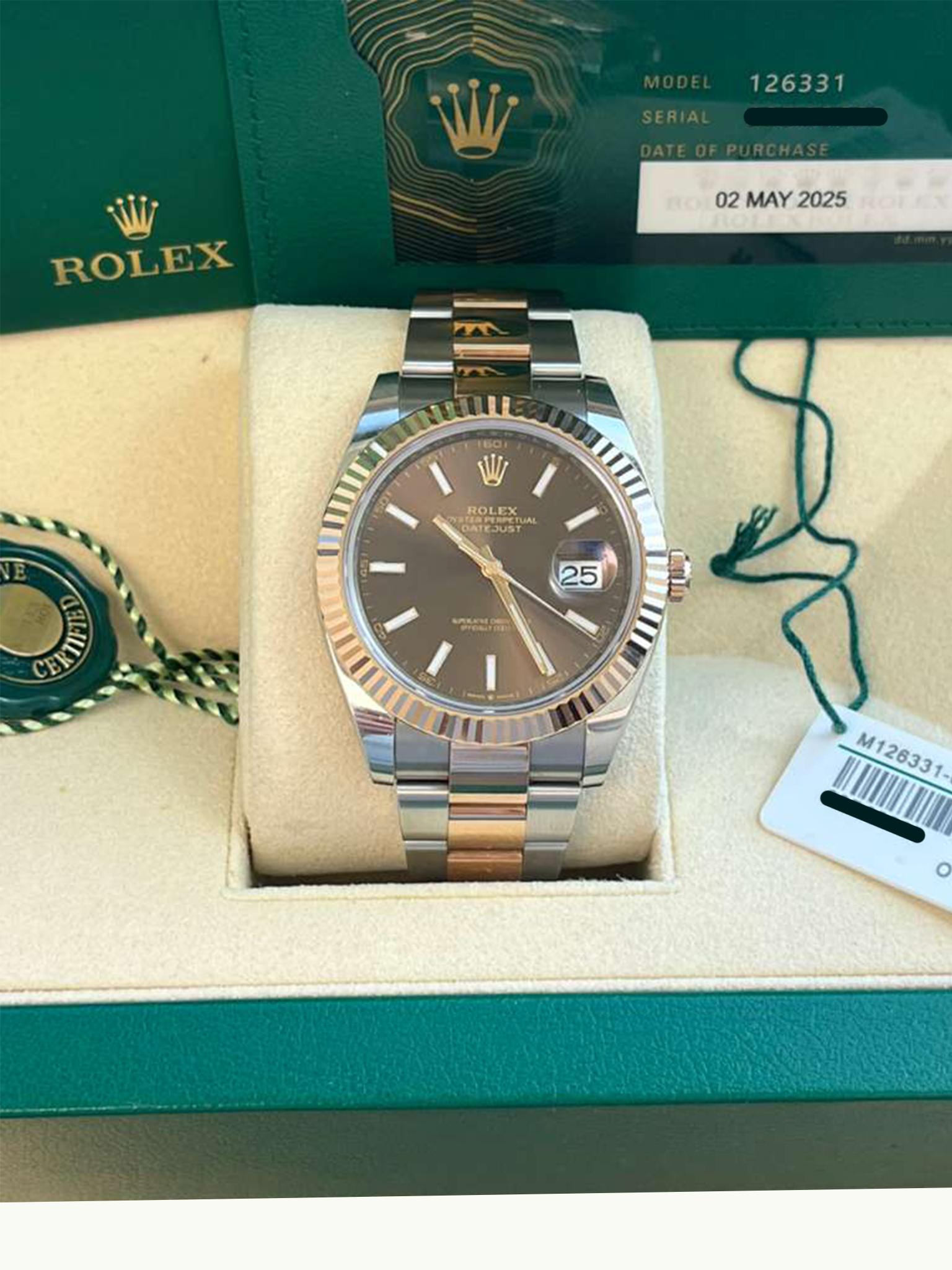 Reloj Rolex Datejust 41 mm Oro rosa bicolor Oystersteel Esfera chocolate 126331 en venta 3