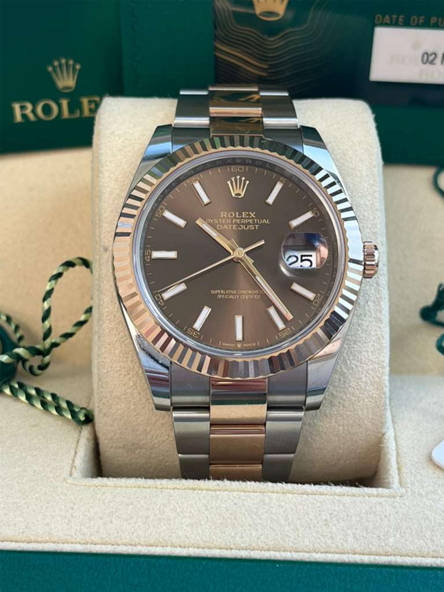 Reloj Rolex Datejust 41 mm Oro rosa bicolor Oystersteel Esfera chocolate 126331 en venta 4