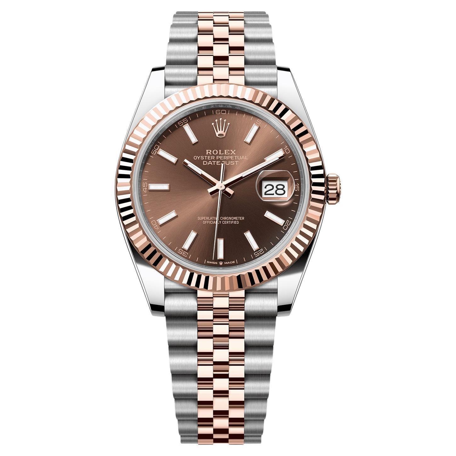 Reloj Rolex Datejust de 41 mm de acero dorado rosa bicolor con esfera acanalada de chocolate 126331
