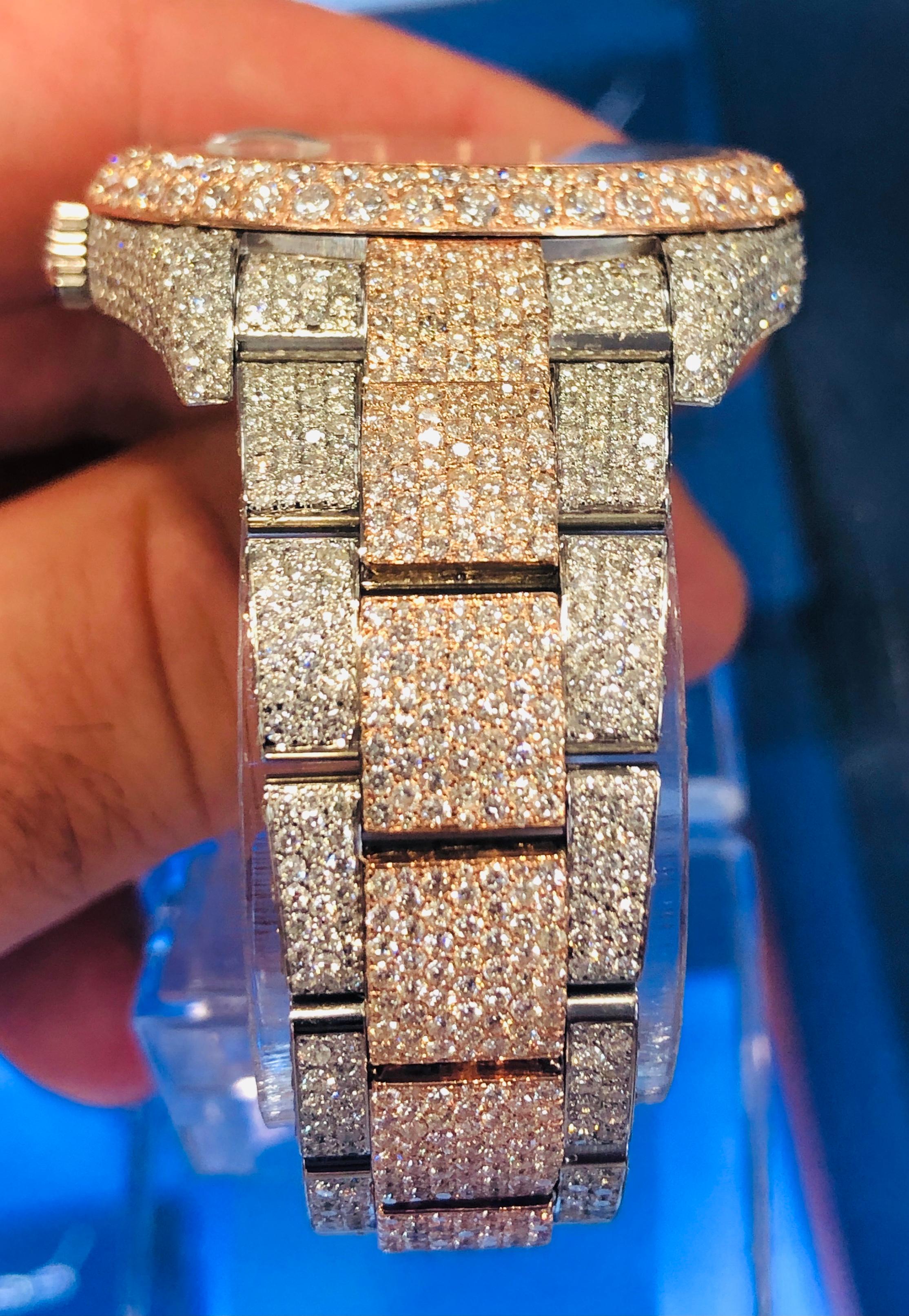 Rolex Montre Datejust en or bicolore avec diamants et huîtres roses écaillées, faite sur mesure Excellent état - En vente à New York, NY
