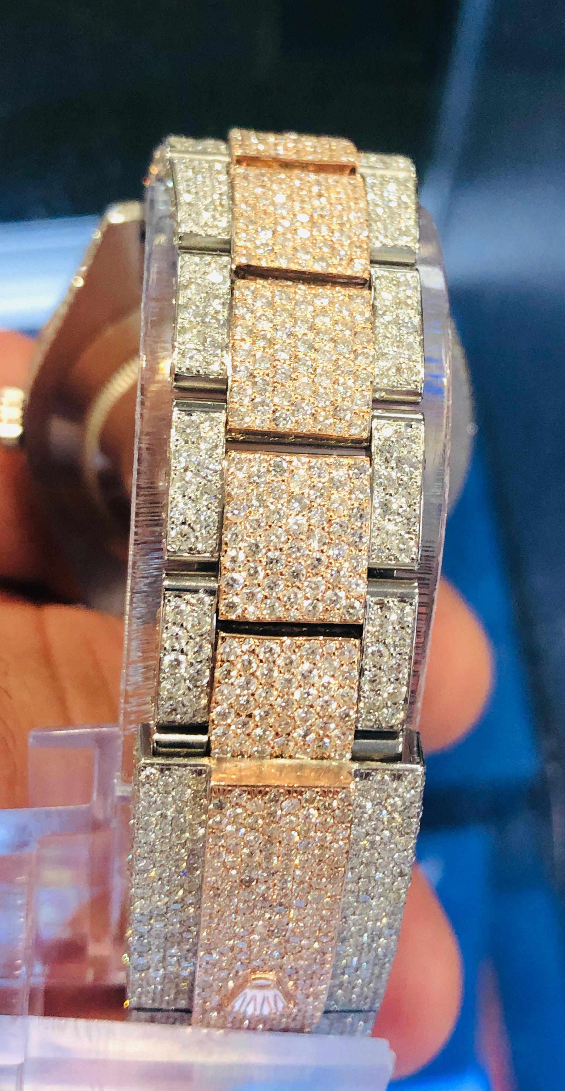 Rolex Montre Datejust en or bicolore avec diamants et huîtres roses écaillées, faite sur mesure Unisexe en vente