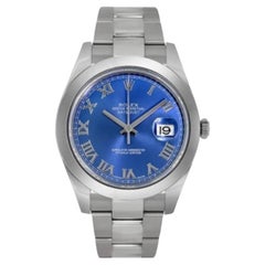 Rolex Datejust 41mm Uhr, Austern, Stahl, blaues römisches Zifferblatt, 116300