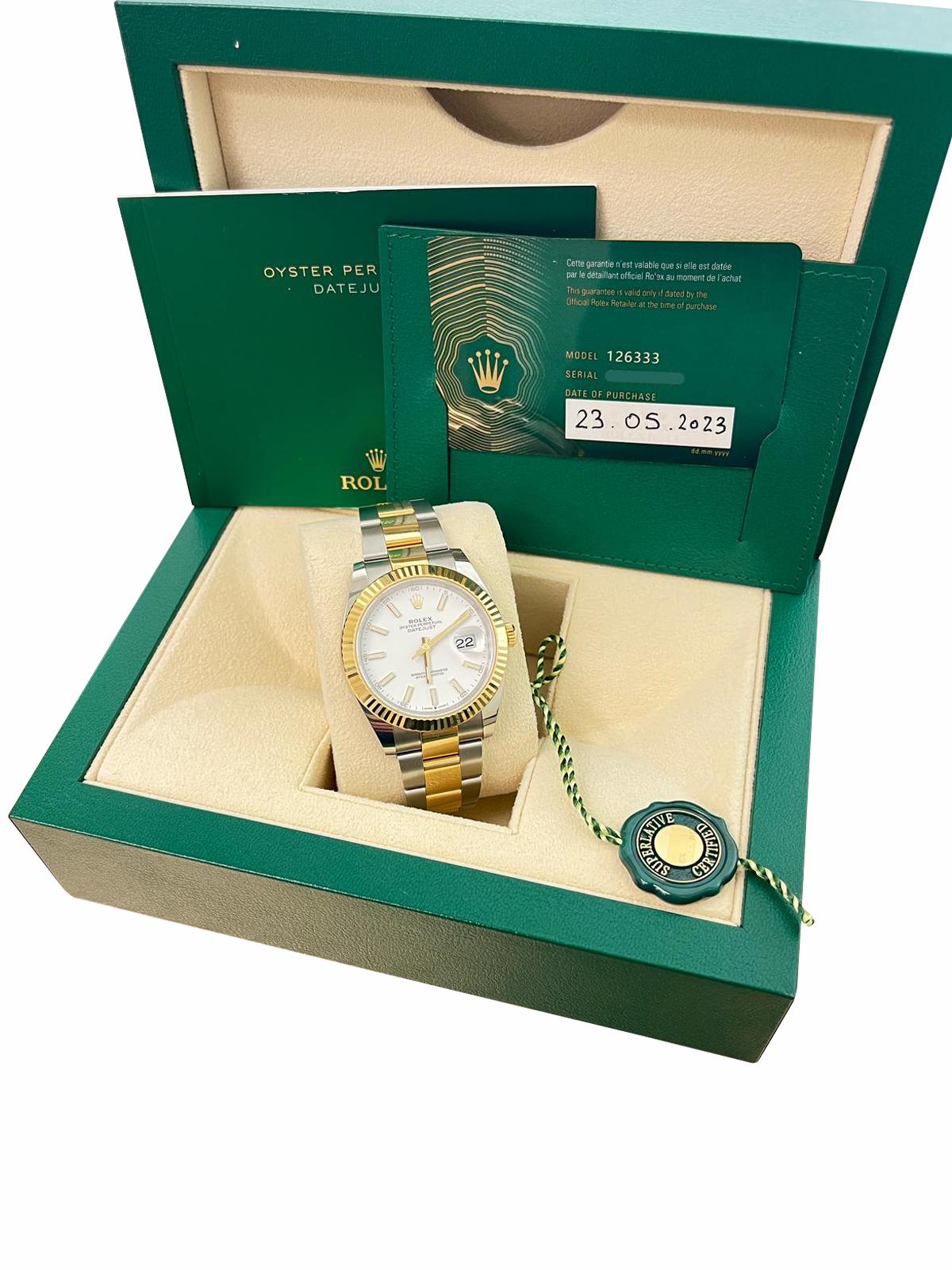 Rolex Datejust 41mm White Index Dial Two-Tone Oyster Bracelet Men's Watch 126333 For Sale 6
