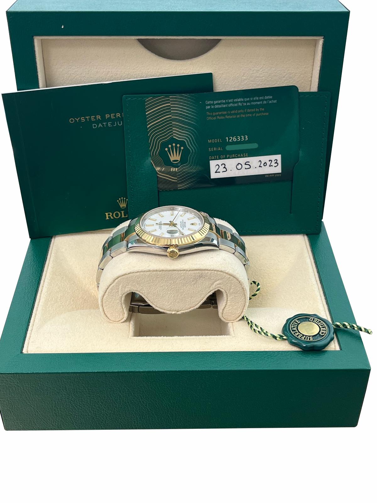 Rolex Datejust 41mm White Index Dial Two-Tone Oyster Bracelet Men's Watch 126333 For Sale 7