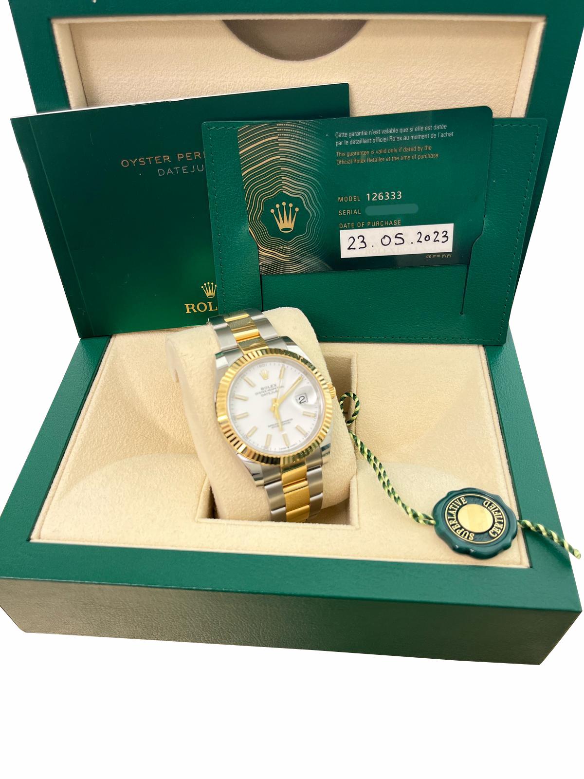 Rolex Datejust 41mm White Index Dial Two-Tone Oyster Bracelet Men's Watch 126333 For Sale 1