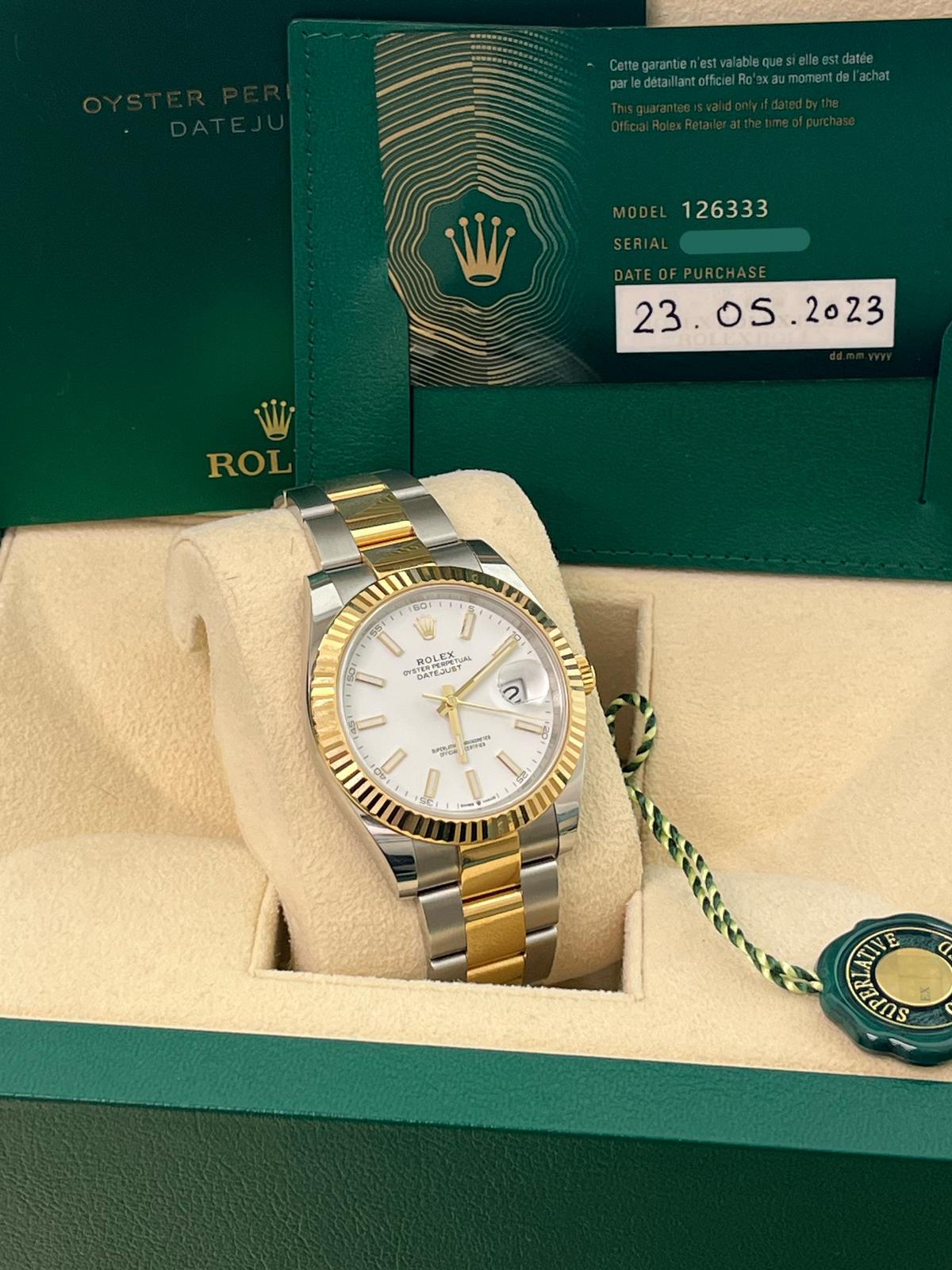 Rolex Datejust 41mm White Index Dial Two-Tone Oyster Bracelet Men's Watch 126333 For Sale 2