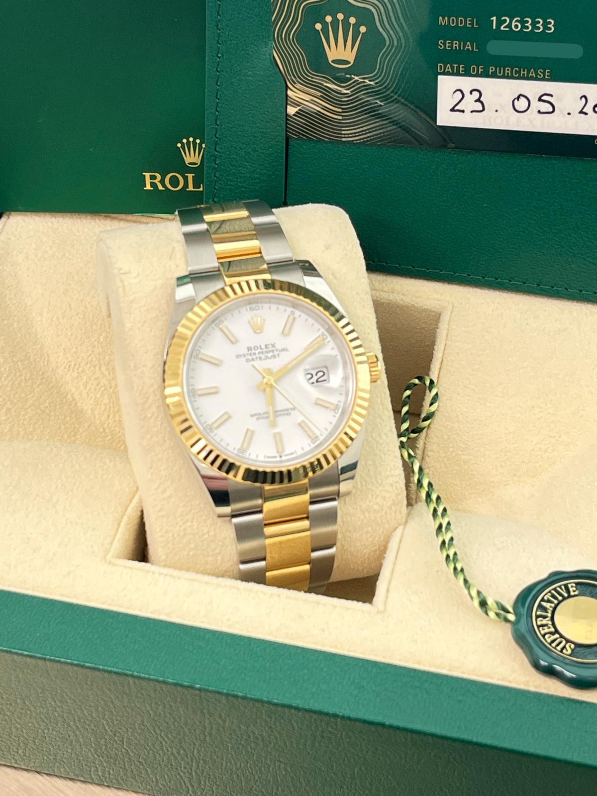 Rolex Datejust 41mm White Index Dial Two-Tone Oyster Bracelet Men's Watch 126333 For Sale 3