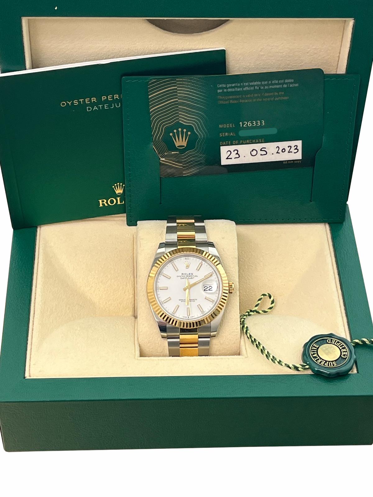 Rolex Datejust 41mm White Index Dial Two-Tone Oyster Bracelet Men's Watch 126333 For Sale 5
