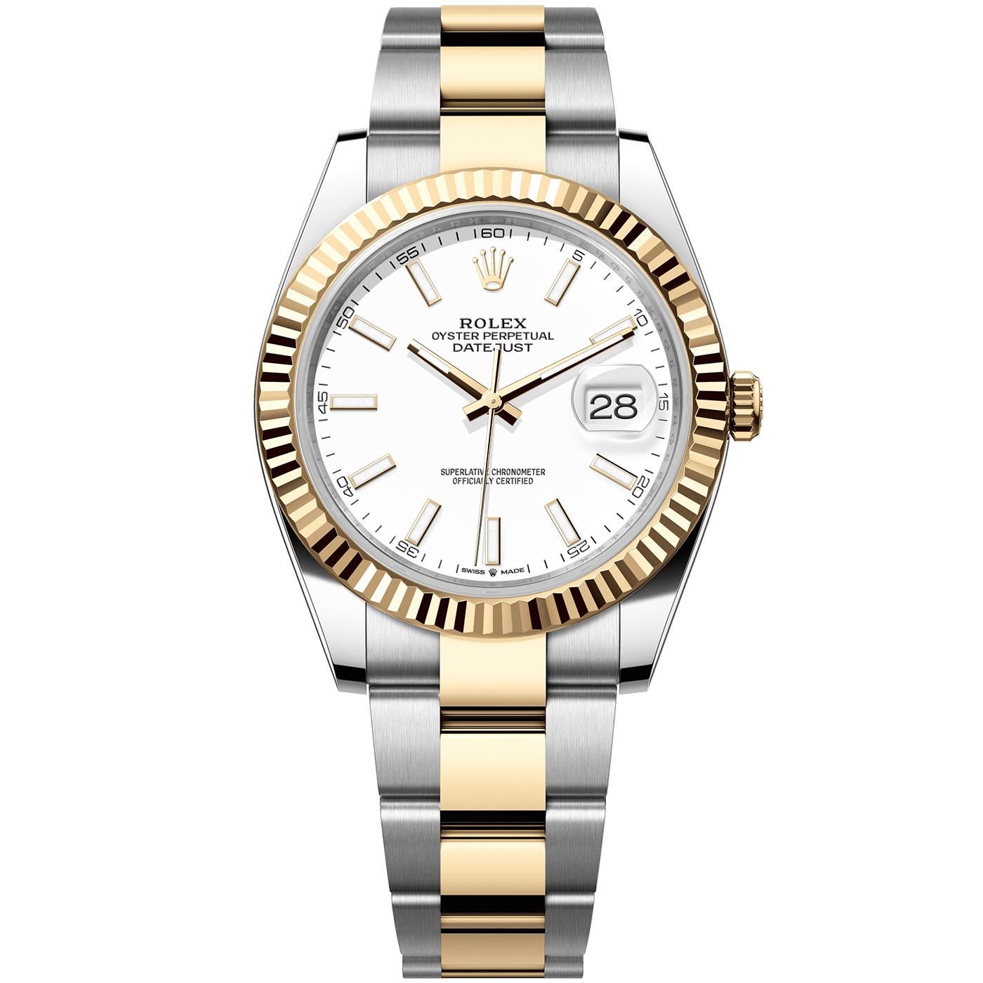 Rolex Datejust 41mm White Index Dial Two-Tone Oyster Bracelet Men's Watch 126333