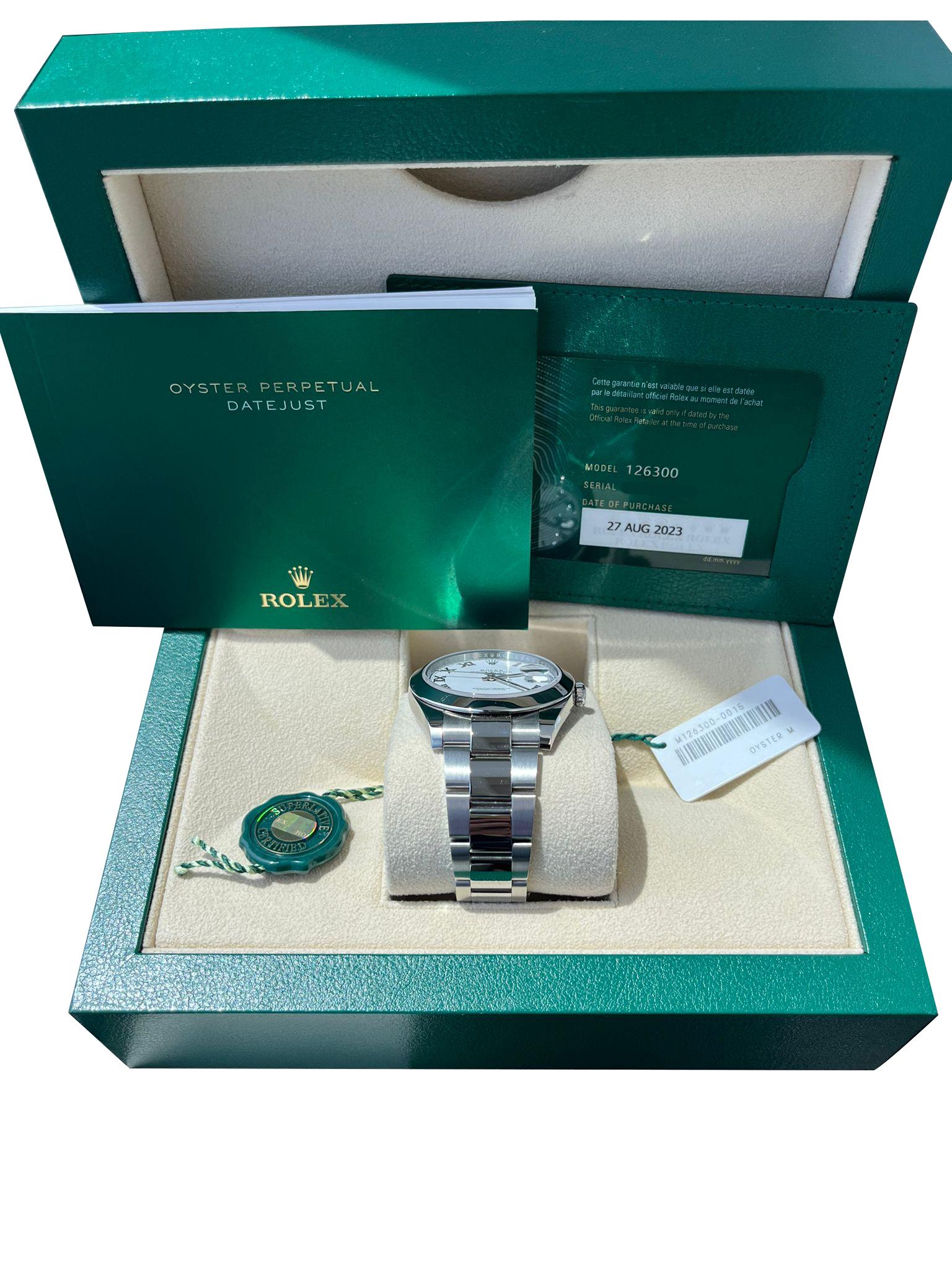 Rolex Datejust 41 mm Weißes römisches Zifferblatt Rauch Oyster Lünette Armbanduhr 126300 im Angebot 5