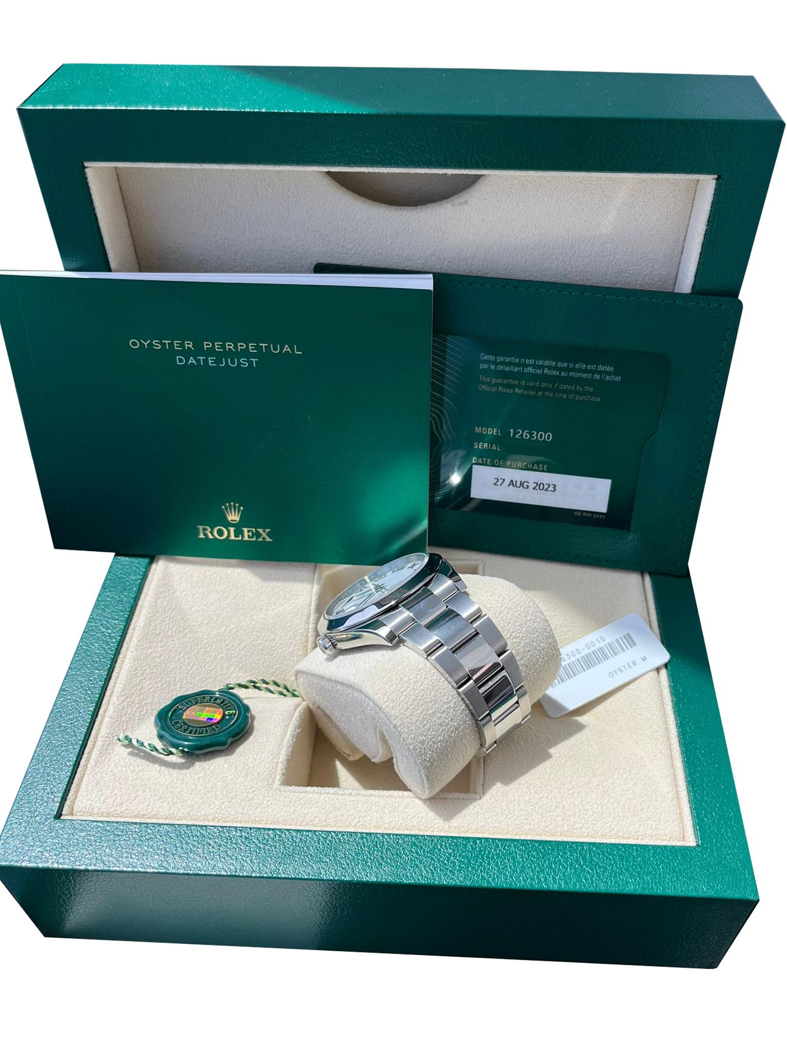 Rolex Datejust 41 mm Weißes römisches Zifferblatt Rauch Oyster Lünette Armbanduhr 126300 im Angebot 7