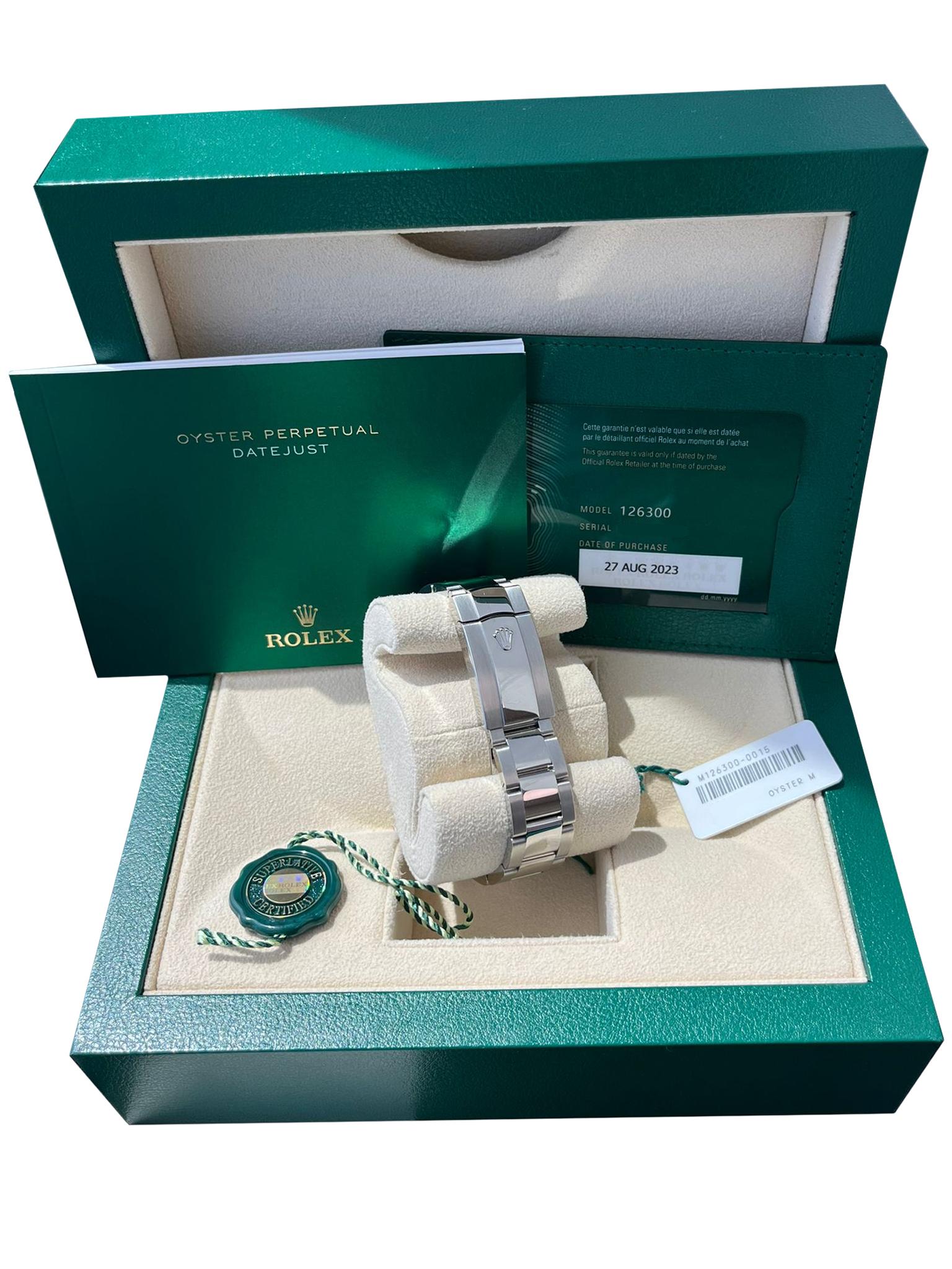 Rolex Datejust 41 mm Weißes römisches Zifferblatt Rauch Oyster Lünette Armbanduhr 126300 im Angebot 8