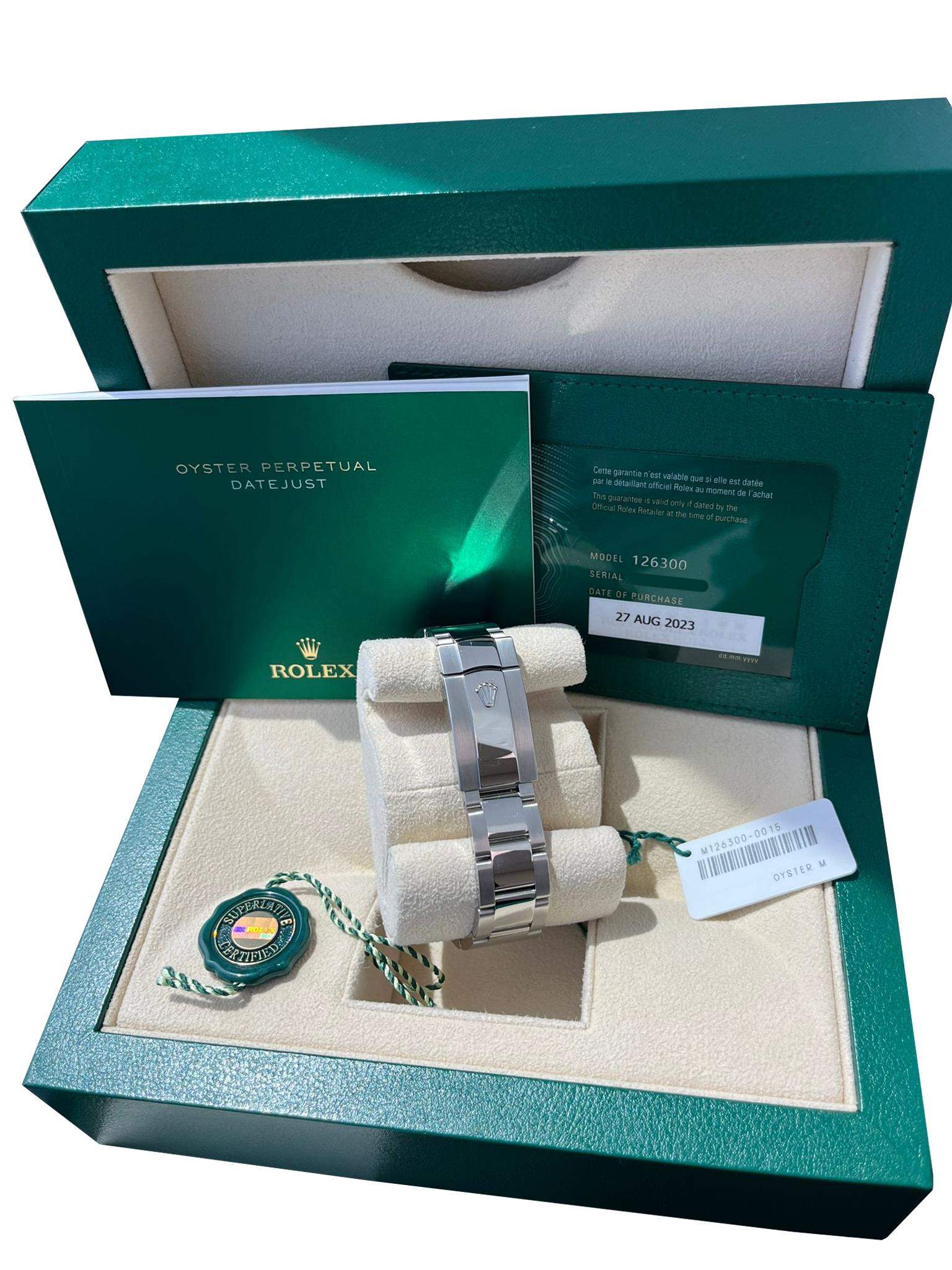 Rolex Datejust 41 mm Weißes römisches Zifferblatt Rauch Oyster Lünette Armbanduhr 126300 im Angebot 9