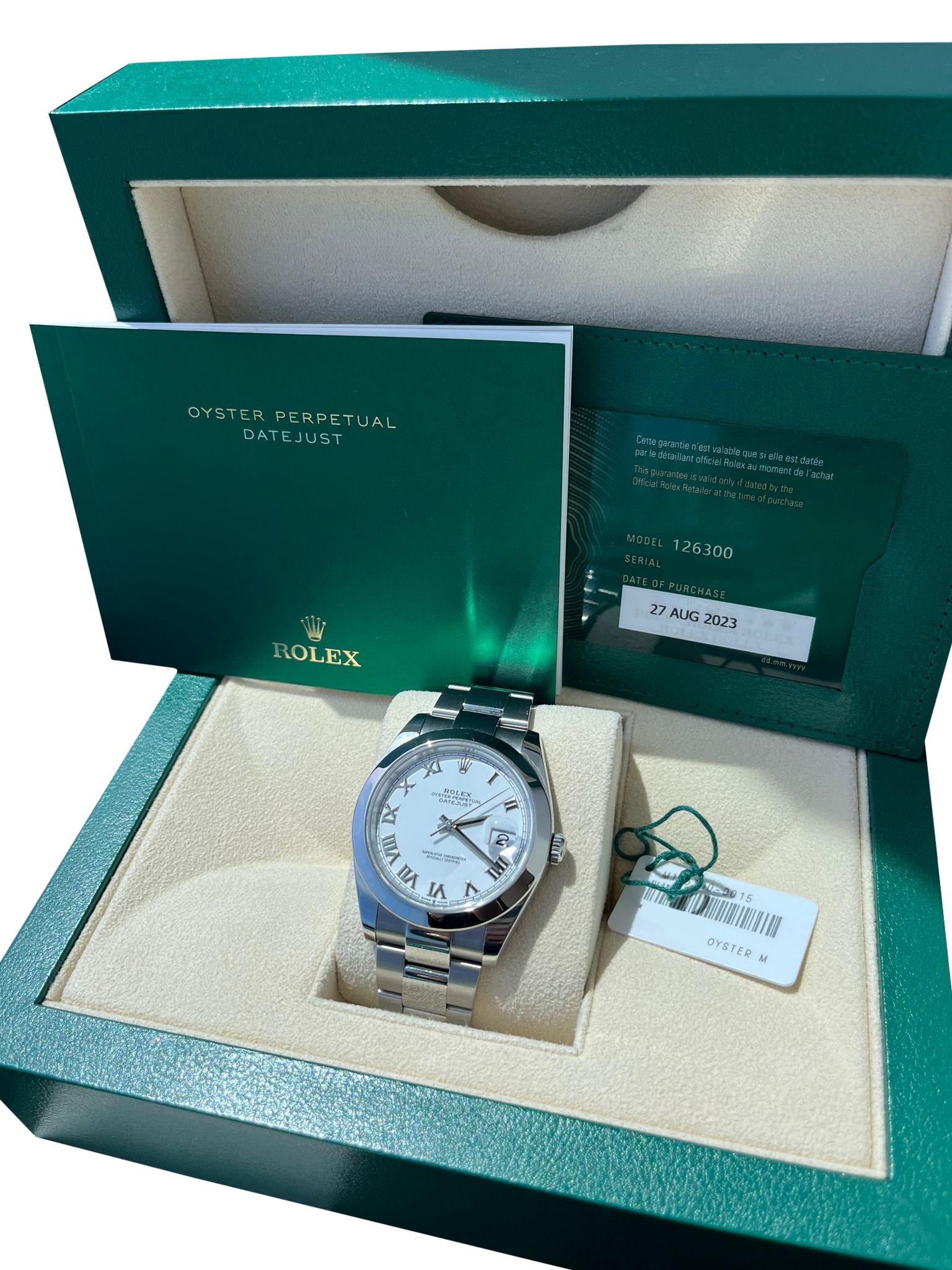 Rolex Datejust 41mm White Roman Dial Smooth Oyster Bezel Bracelet Watch 126300 For Sale 1
