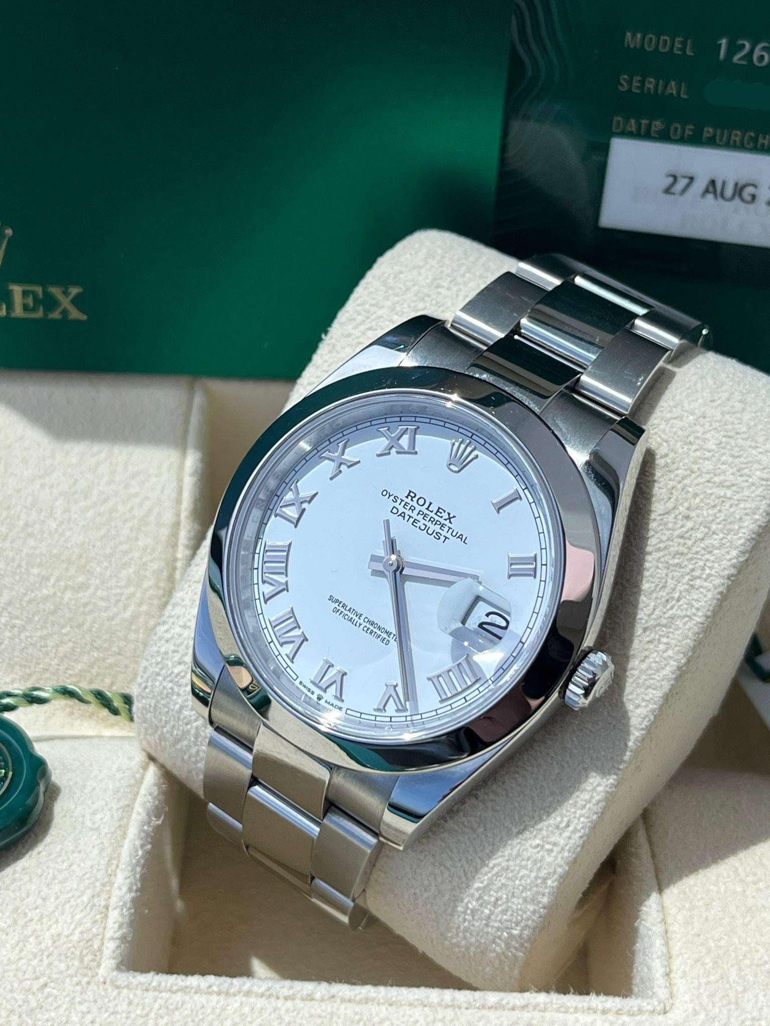 Rolex Datejust 41mm White Roman Dial Smooth Oyster Bezel Bracelet Watch 126300 For Sale 3