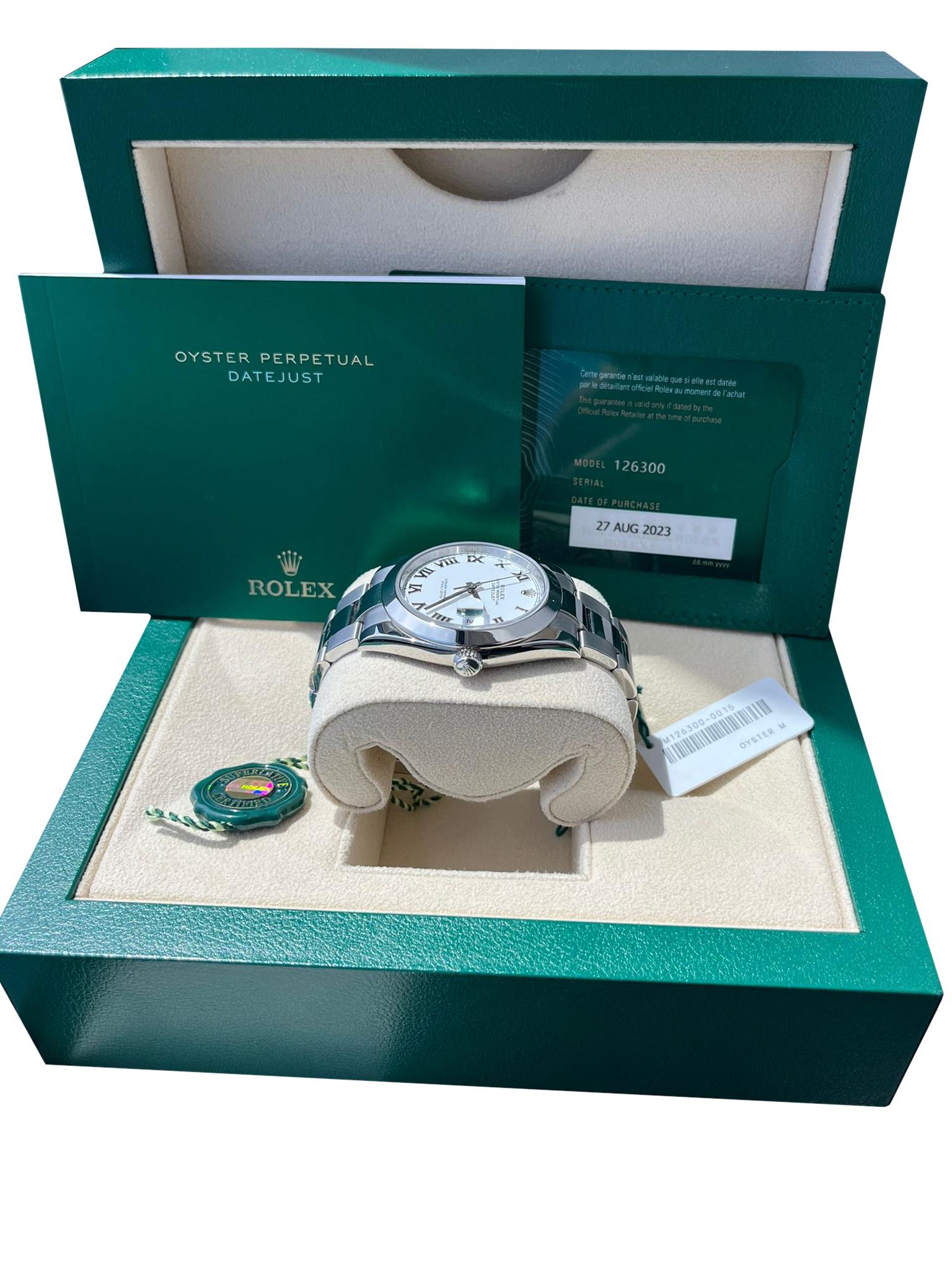 Rolex Datejust 41 mm Weißes römisches Zifferblatt Rauch Oyster Lünette Armbanduhr 126300 im Angebot 4