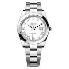 Reloj Rolex Datejust 41mm Blanco Esfera Romana Bisel Oyster Liso Brazalete 126300