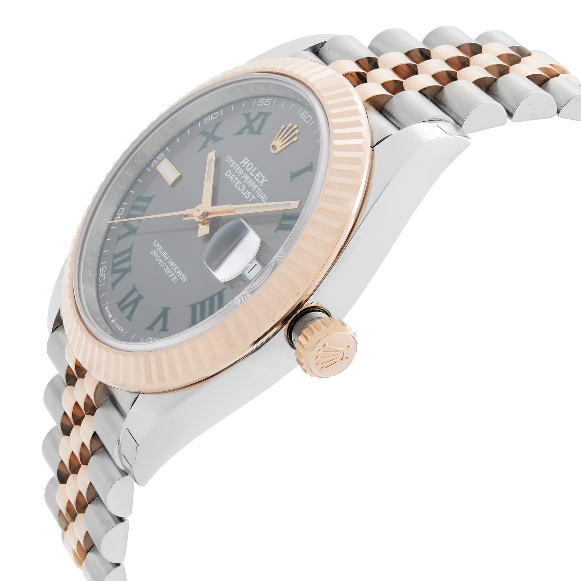 Rolex Datejust Wimbledon 18k Everose Gold Steel Dial Mens Watch 126331GYRJ In New Condition In New York, NY