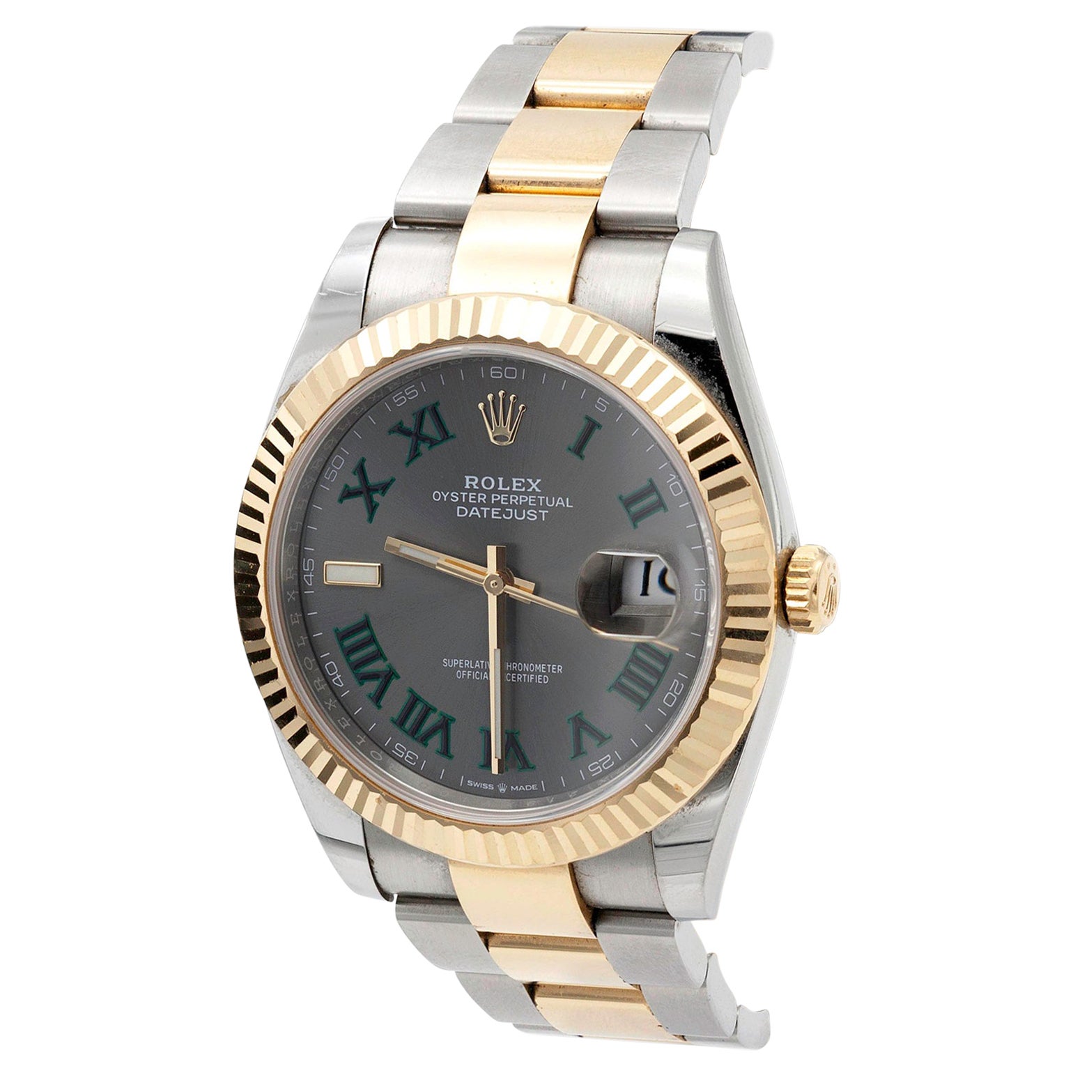 Rolex Oyster Perpetual Datejust Herrenuhr aus 18 Karat Gelbgold und Edelstahl mit römischem Zifferblatt (41 mm), kannelierter Lünette und Oyster-Band.
Modell 126333
Kommt mit seiner Zertifizierung und Box. 