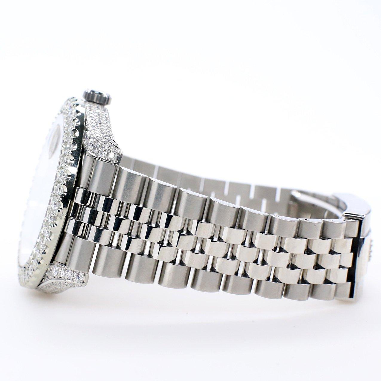 Brilliant Cut Rolex Datejust 5.9ct Bezel/Lugs/Sides/Champagne Roman Dial Watch Box Papers For Sale