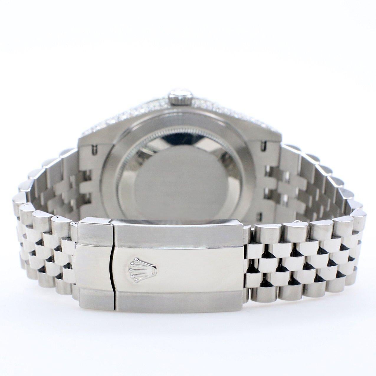 Rolex Datejust 5.9ct Bezel/Lugs/Sides/Champagne Roman Dial Watch Box Papers In Excellent Condition For Sale In New York, NY