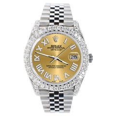 Rolex Datejust 5.9ct Bezel/Lugs/Sides/Champagne Roman Dial Watch Box Papers