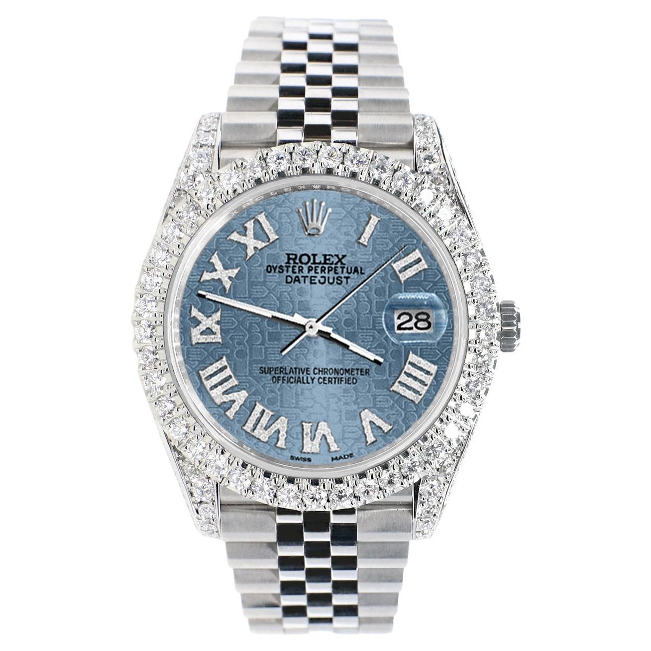 Rolex Datejust 5.9ct Bezel/Lugs/Sides/Ice Blue Roman Dial Watch Box