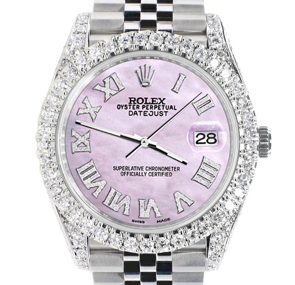 Moderno Rolex Datejust 5.9ct Lunetta/Lugs/Fianchi/Perla rosa Quadrante Romano Orologio Scatola Documenti in vendita
