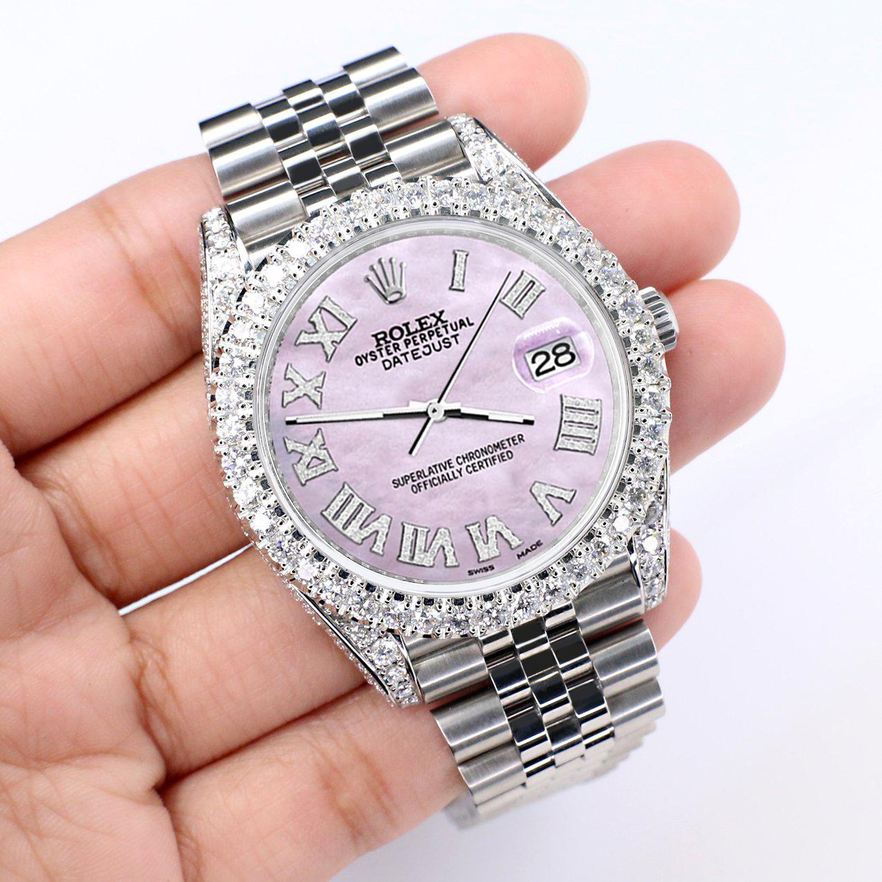 Rolex Datejust 5.9ct Lünette/Lünette/Scheiben/Rosa Perle Roman Zifferblatt Uhren (Brillantschliff) im Angebot