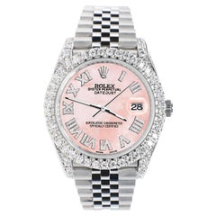 Rolex Datejust 5.9ct Bezel/Lugs/Sides/Royal Pink MOP Roman Dial Watch Box Papers