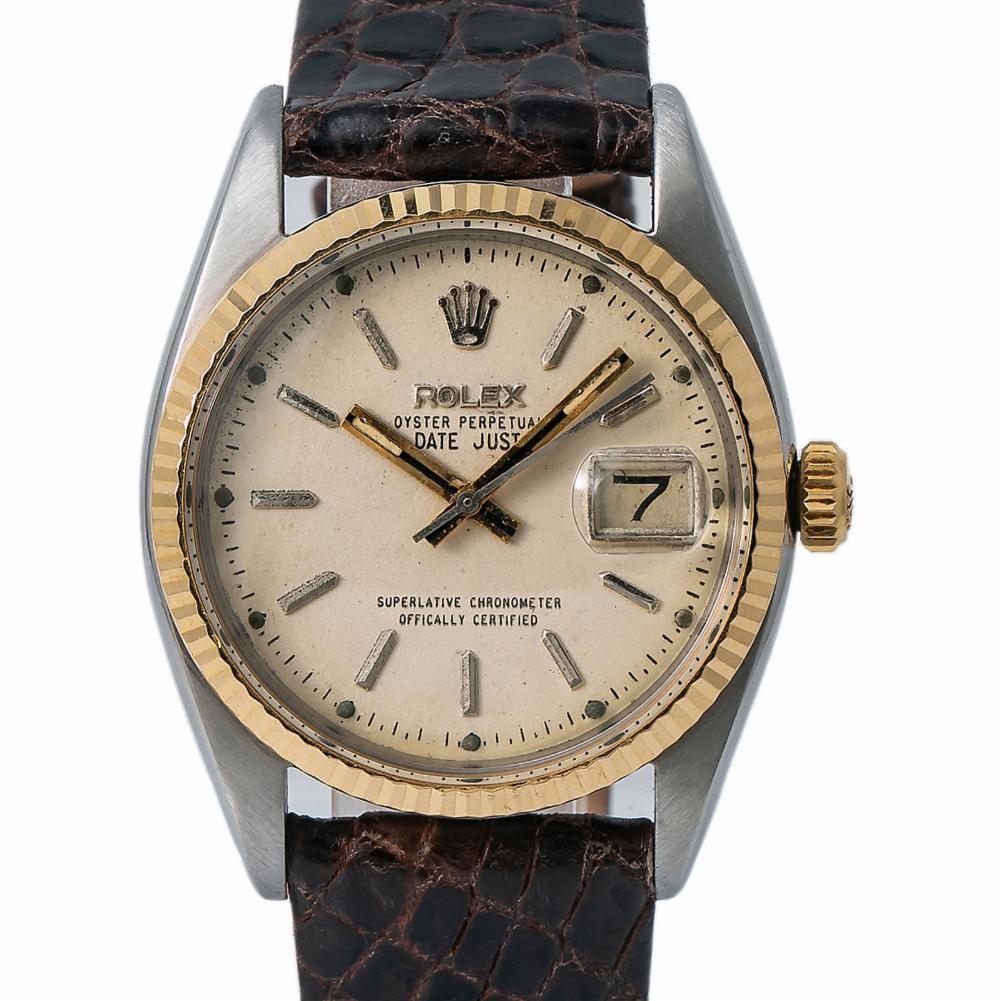 Rolex Datejust Reference #: 6305. Mens Automatic Self Wind Watch Stainless Steel Beige 36 MM. Verified and Certified by WatchFacts. 1 year warranty offered by WatchFacts.
