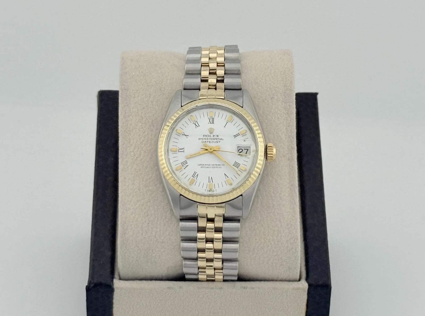 Rolex Datejust 6824 White Roman Dial 14k Yellow Gold Stainless Stee For Sale 2
