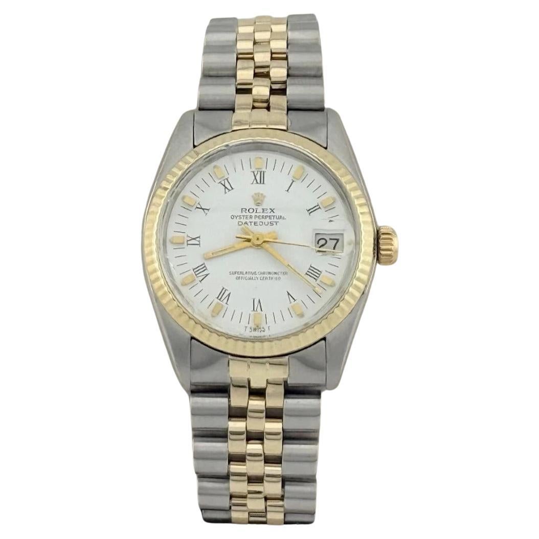Rolex Datejust 6824 White Roman Dial 14k Yellow Gold Stainless Stee