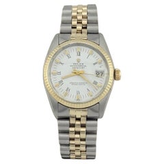Rolex Datejust 6824 White Roman Dial 14k Yellow Gold Stainless Stee