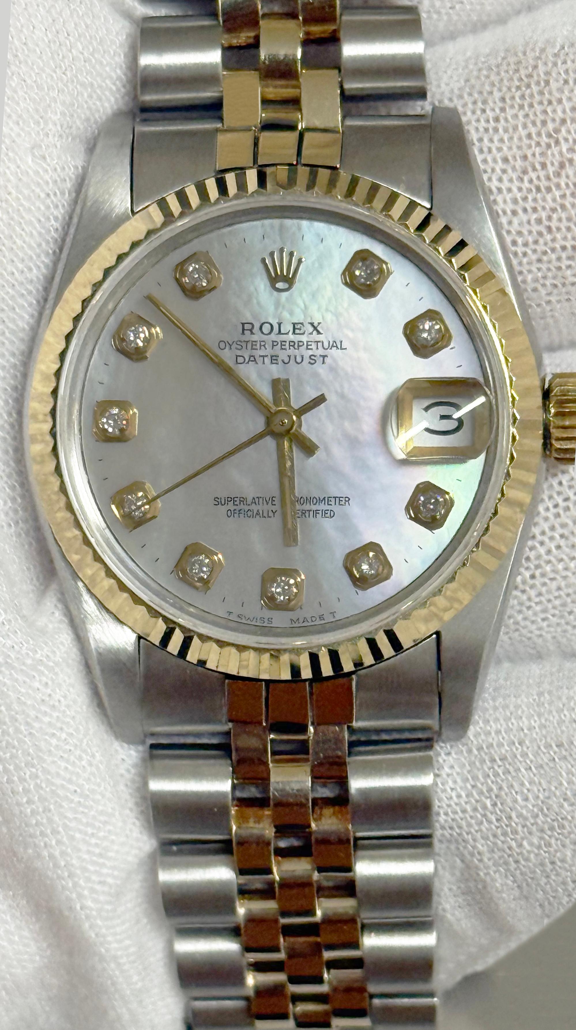 Rolex Datejust 68240 Midsize 31mm MOP Quadrante di diamanti Oro 14K Acciaio inossidabile In condizioni ottime a San Diego, CA