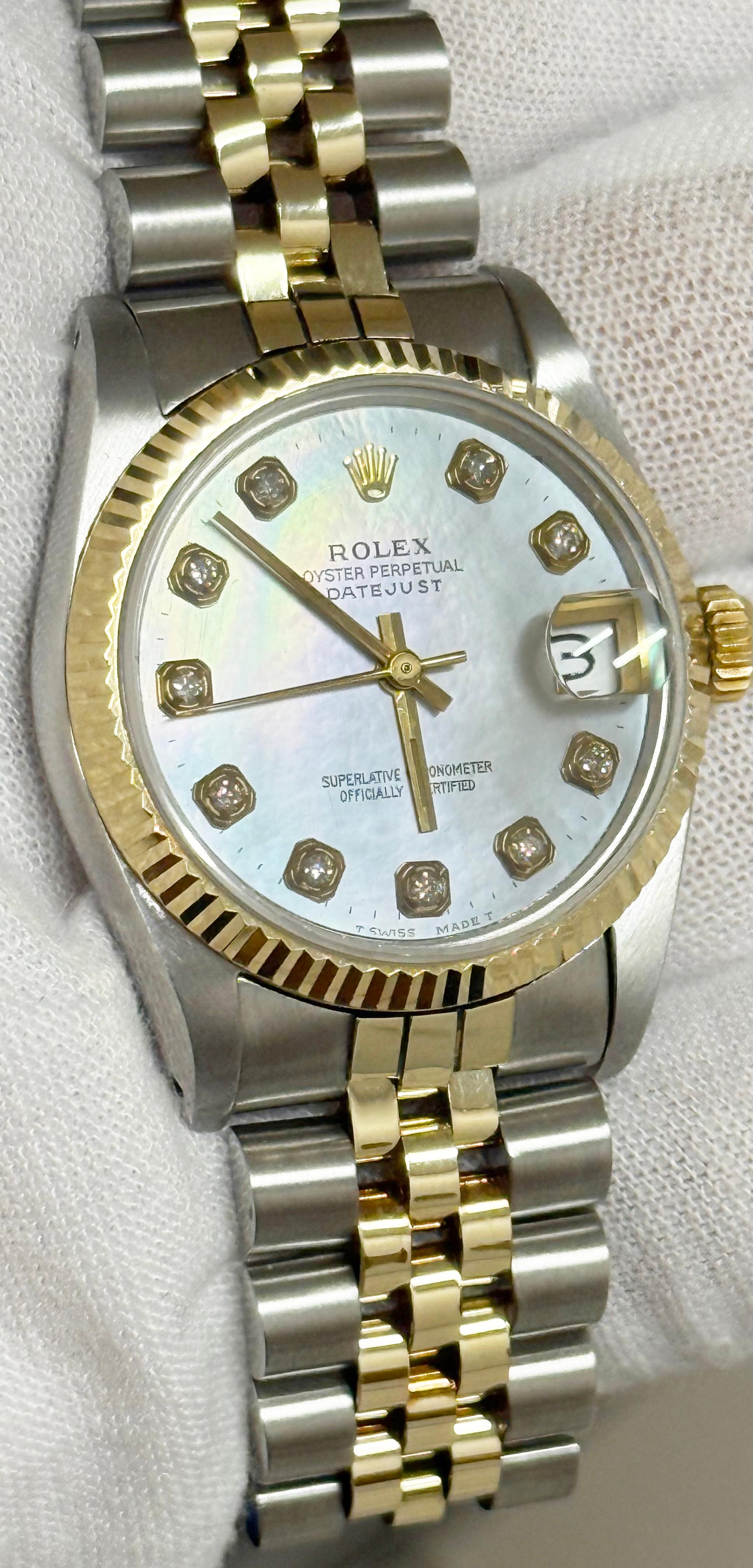 Donna Rolex Datejust 68240 Midsize 31mm MOP Quadrante di diamanti Oro 14K Acciaio inossidabile