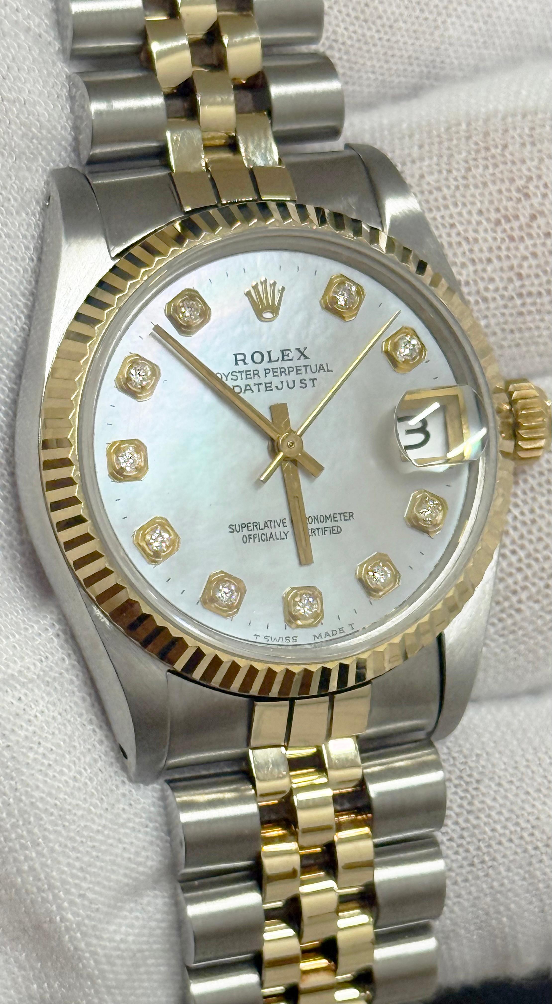Rolex Datejust 68240 Midsize 31mm MOP Quadrante di diamanti Oro 14K Acciaio inossidabile 1