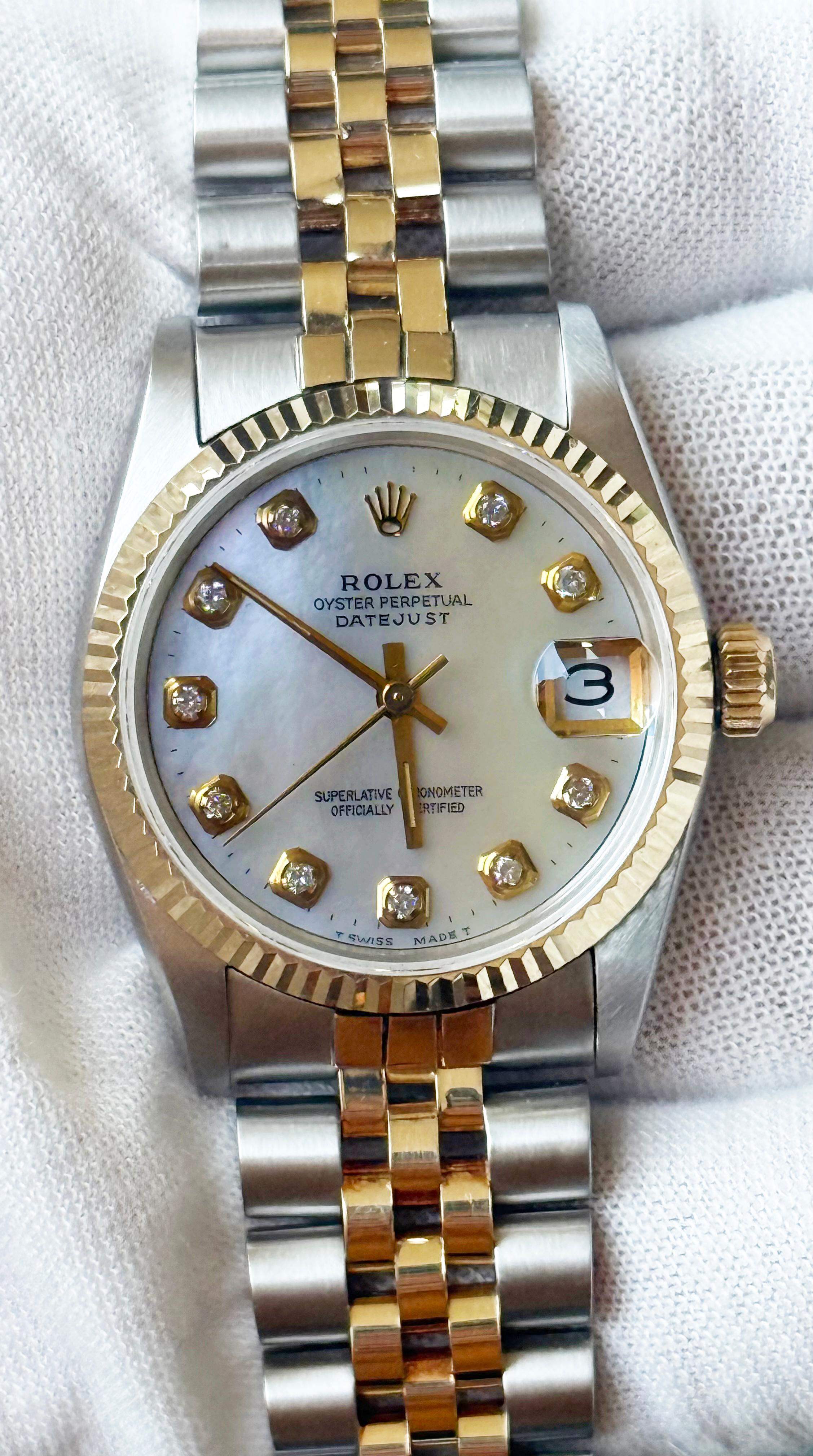 Rolex Datejust 68240 Midsize 31mm MOP Quadrante di diamanti Oro 14K Acciaio inossidabile 2