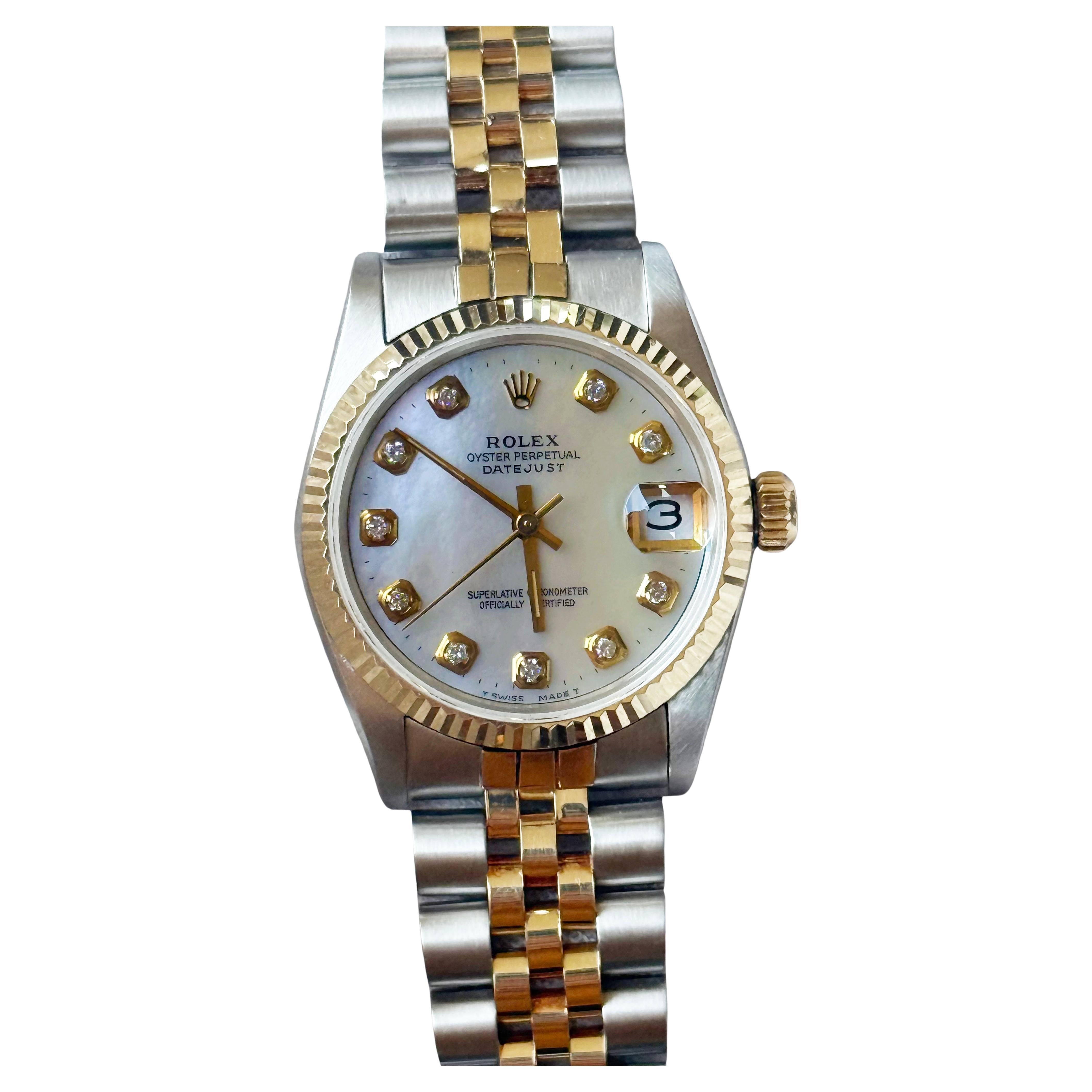 Rolex Datejust 68240 Midsize 31mm MOP Quadrante di diamanti Oro 14K Acciaio inossidabile