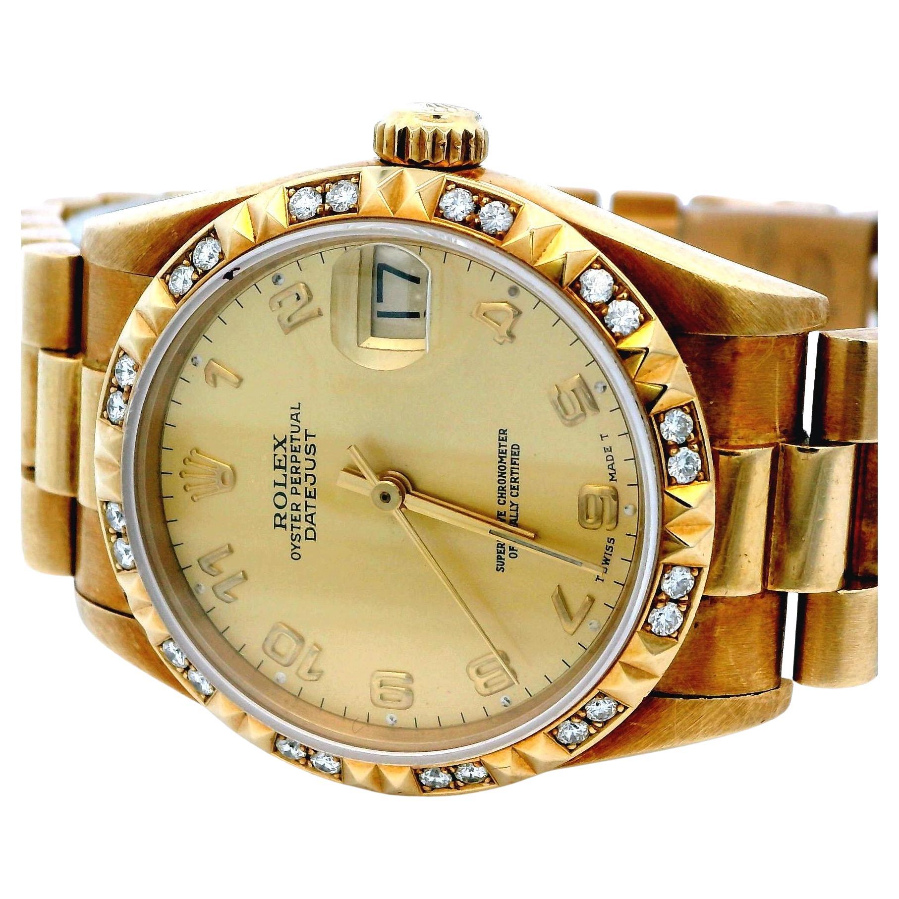 Rolex Datejust 68258 18K Yellow Gold Midsize Ladies Watch