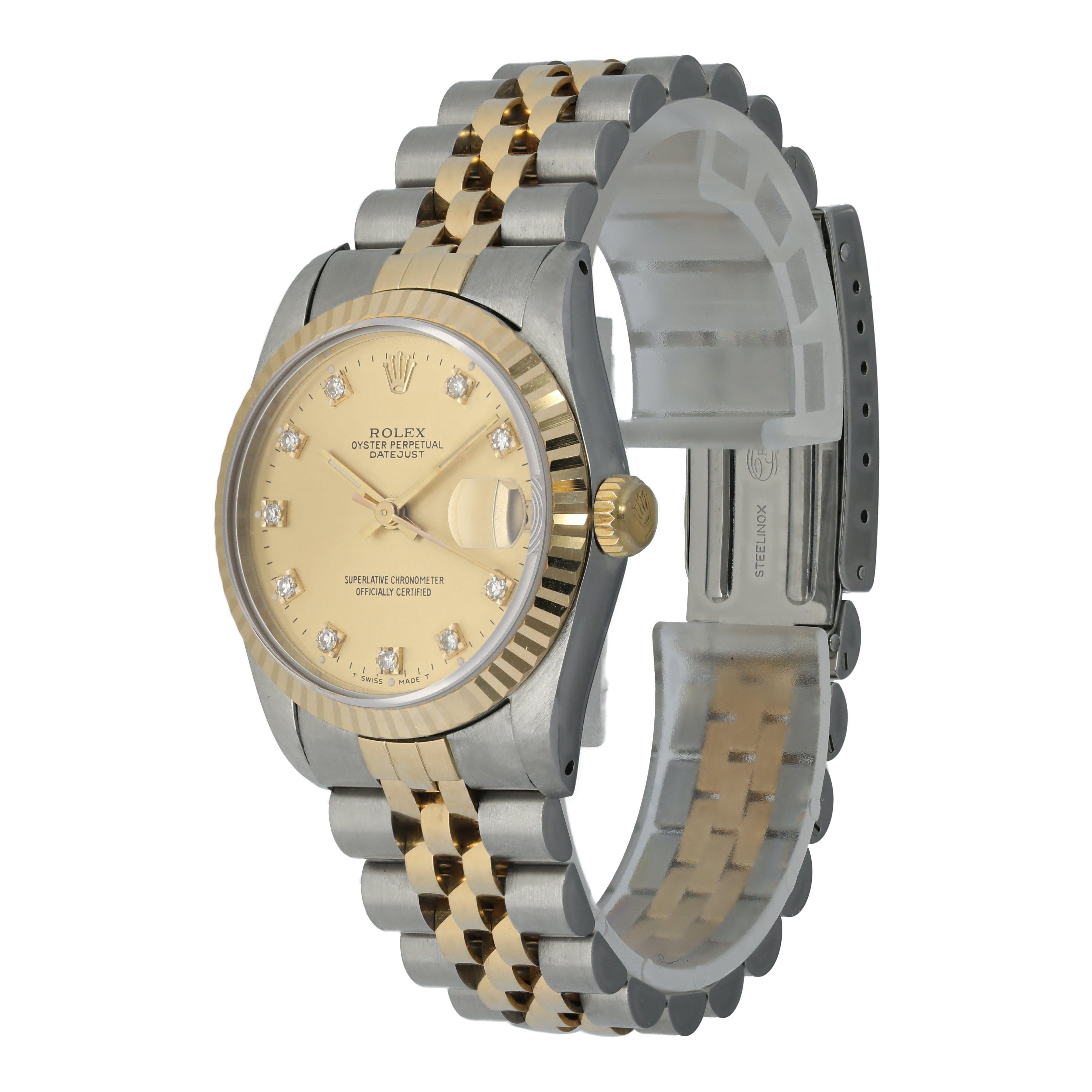 Rolex Datejust 68273 Diamond Dial Ladies Watch In Excellent Condition For Sale In New York, NY