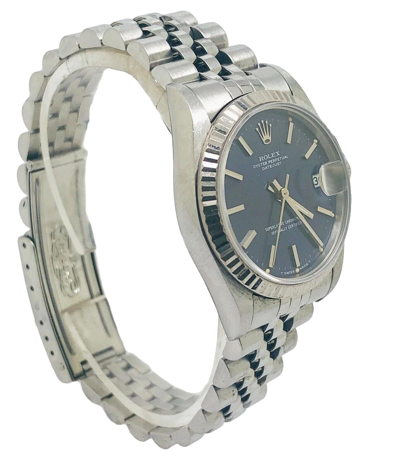 Rolex Datejust 68274 31mm Weißgold & Stahl, blaues Zifferblatt und geriffelte Lünette Uhr (Empire) im Angebot