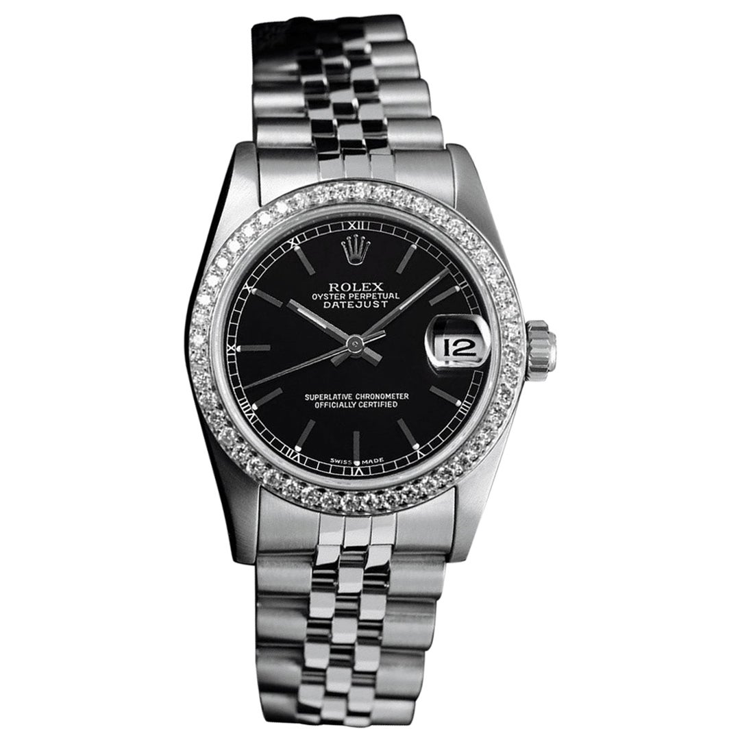 Rolex Datejust 68274 Orologio con lunetta di diamanti e quadrante nero in acciaio inossidabile