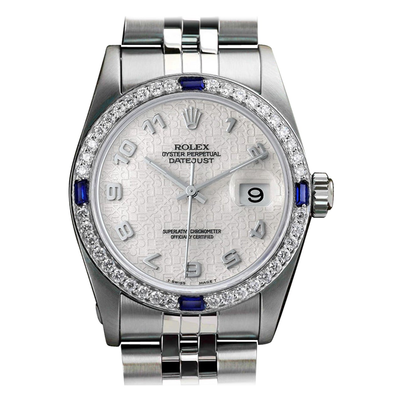 Rolex Datejust 68274 Elfenbeinfarbenes arabisches Zifferblatt mit Diamant- und Saphir-Lünette SS Uhr