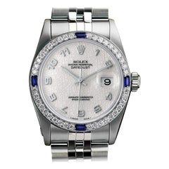 Rolex Datejust 68274 Ivory Arabic Dial with Diamond & Sapphire Bezel SS Watch